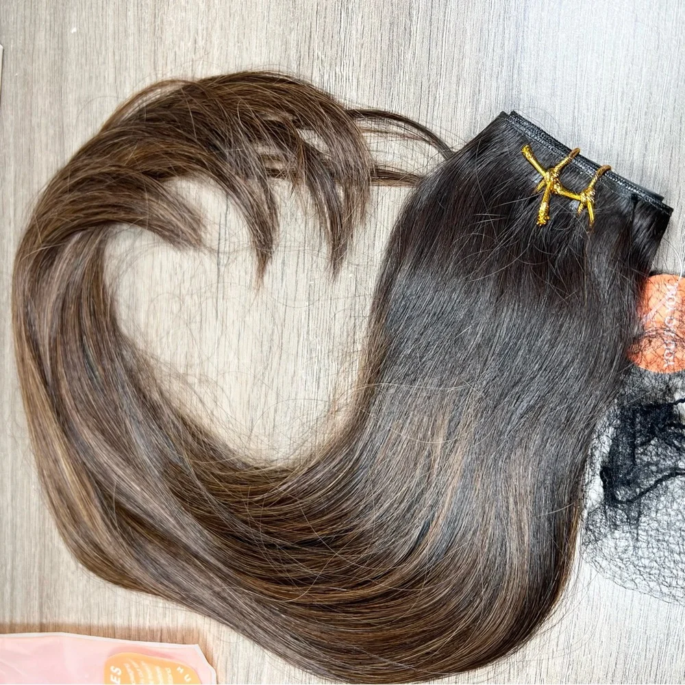 Dark Brown Chestnut Brown Human Hair Butterfly Weft 20 Inch Hair Extensions